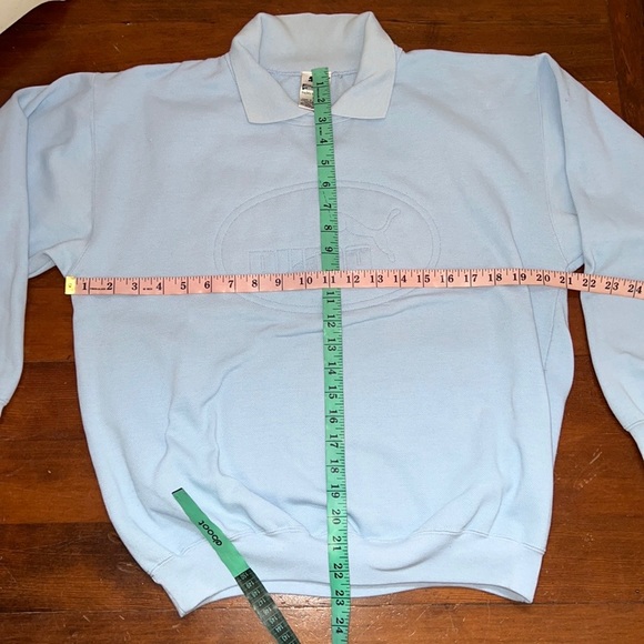 Vintage Puma Sweatshirt with Collar in Sky Blue - Picture 14 of 15